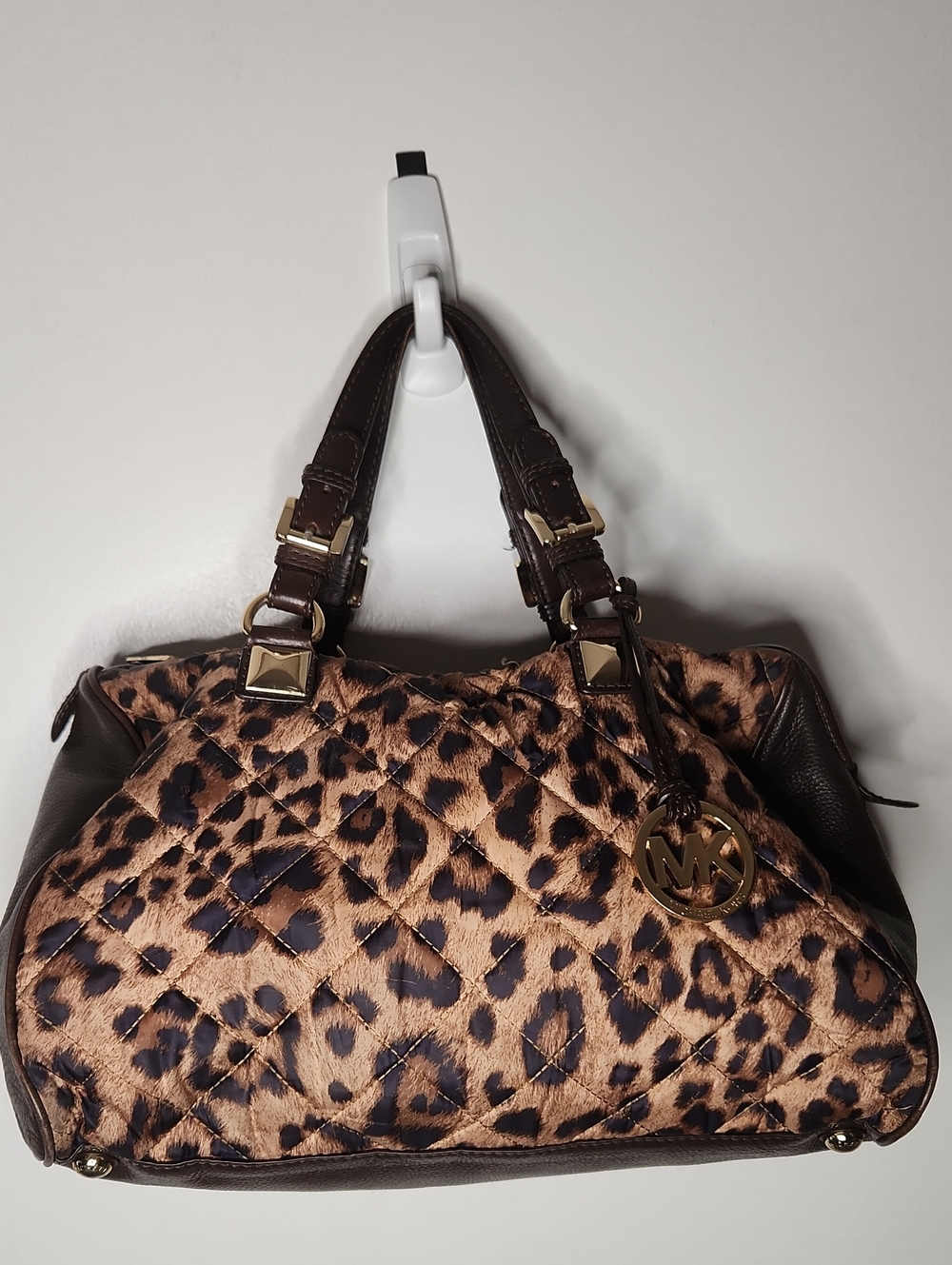 Michael Kors Leopard-Print Quilted Satchel w/Dark Brown Trim. Preloved Bag As Is